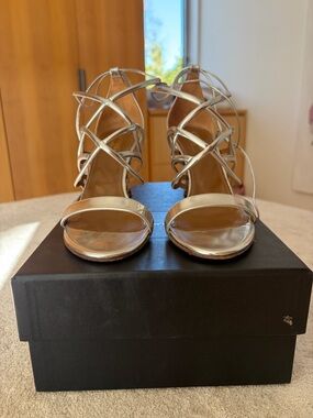 Aquazzura Silver Strappy Lace-Up Sandals